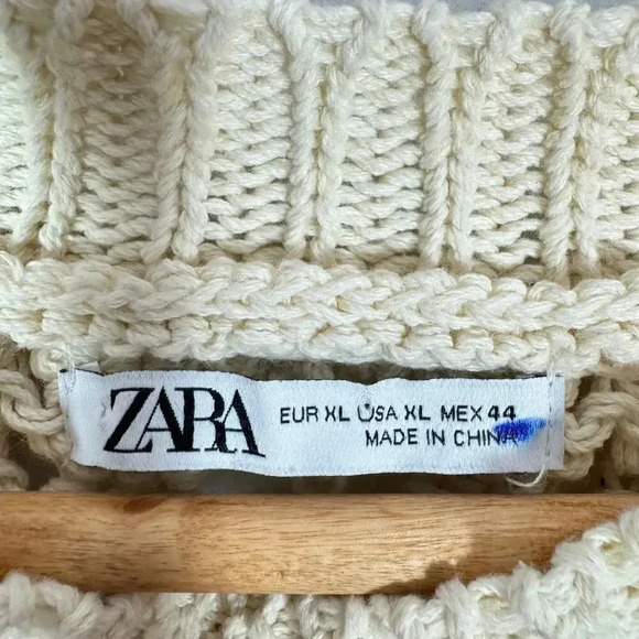 NWOT ZARA Retro Cozy Fall Loose Rib Cream Knit Pullover Sweater Size XL - Picture 4 of 5